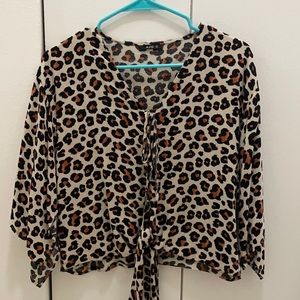 Retro animal print knot blouse